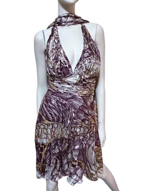 Nina Austin Dresses & Skirts - Y2K Nina Austin Silk Blend Dress XS Halter Backless Beaded Butterfly Fairy HOCO